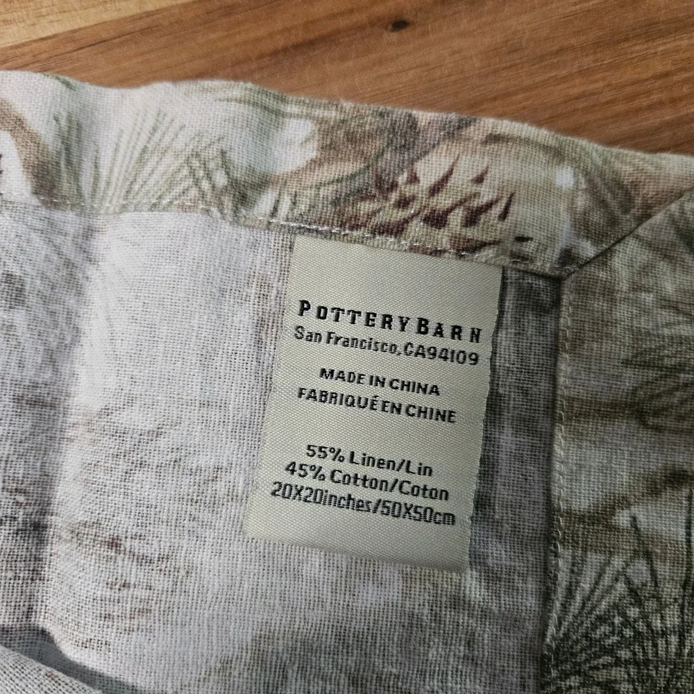Pottery Barn Pine Cone Bird Linen Cotton Napkins Set of 7 Woodland Rustic 19x19